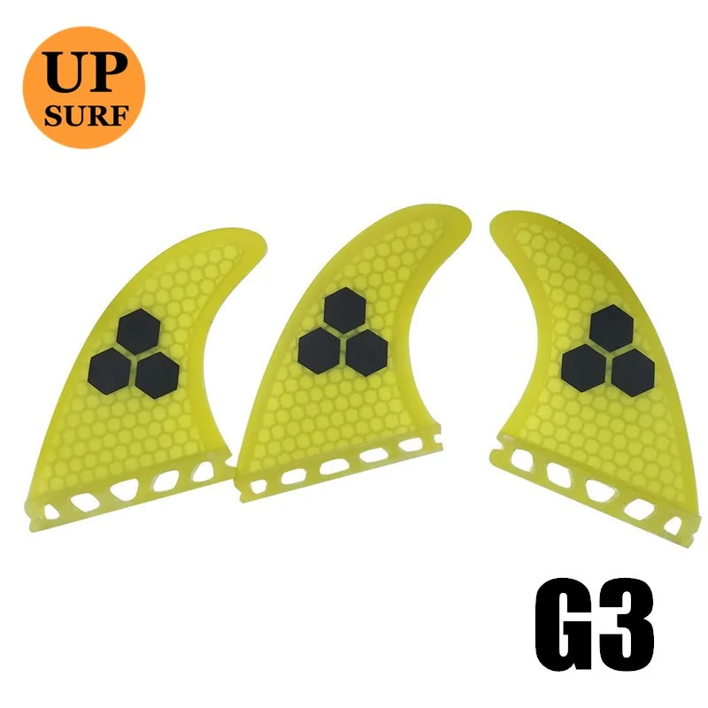 Tri Fin Set Enkele Tabs Vinnen S/M/L Surf Vinnen Surfplank Fin Oranje/Geel/Blauw/Grijs/Groen Met Zwart Logo Honingraat Glasvezel