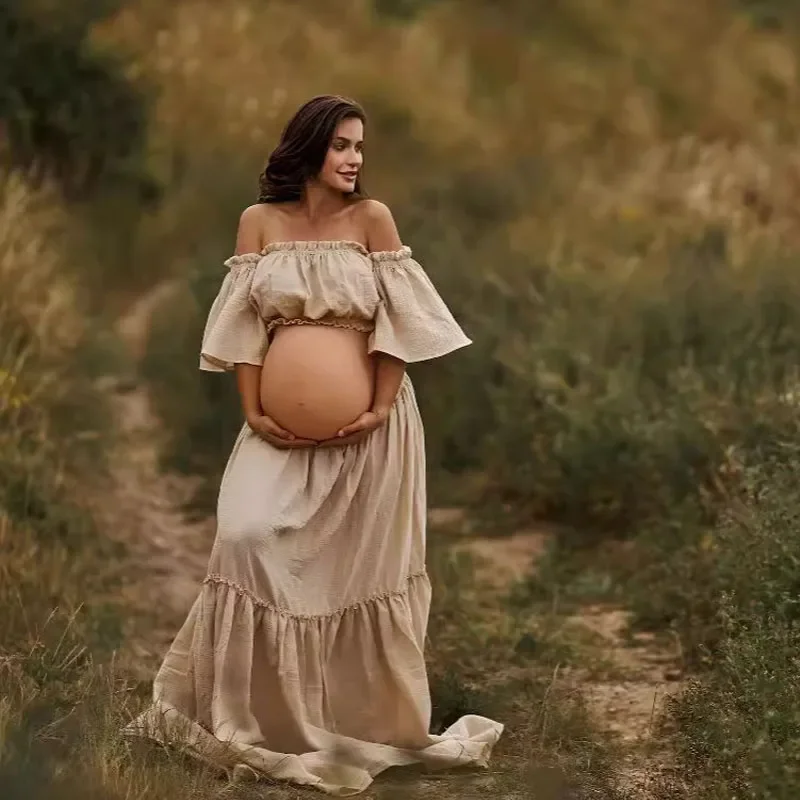 Robe Boho Deux Pièces en Mousseline pour Femme, Haut et Jupe Vintage, Accessoires Photo de Grossesse