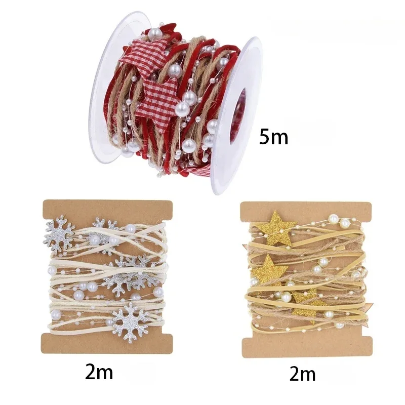 2m 5m Weihnachtsband Dekoration Stern Perlenkette Band Weihnachtsbaum Ornament für Party DIY