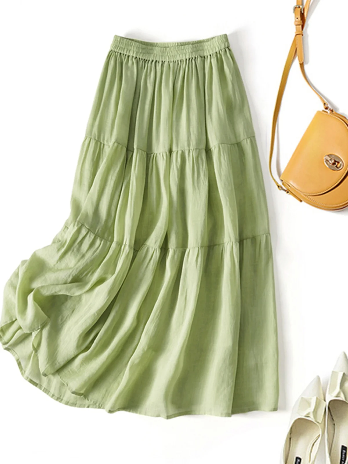 

Летняя тонкая юбка из конопли, женская лесная система, художественная эластичная юбка с высокой талией, хлопковая юбка трапециевидной формы средней длины с высокой талией