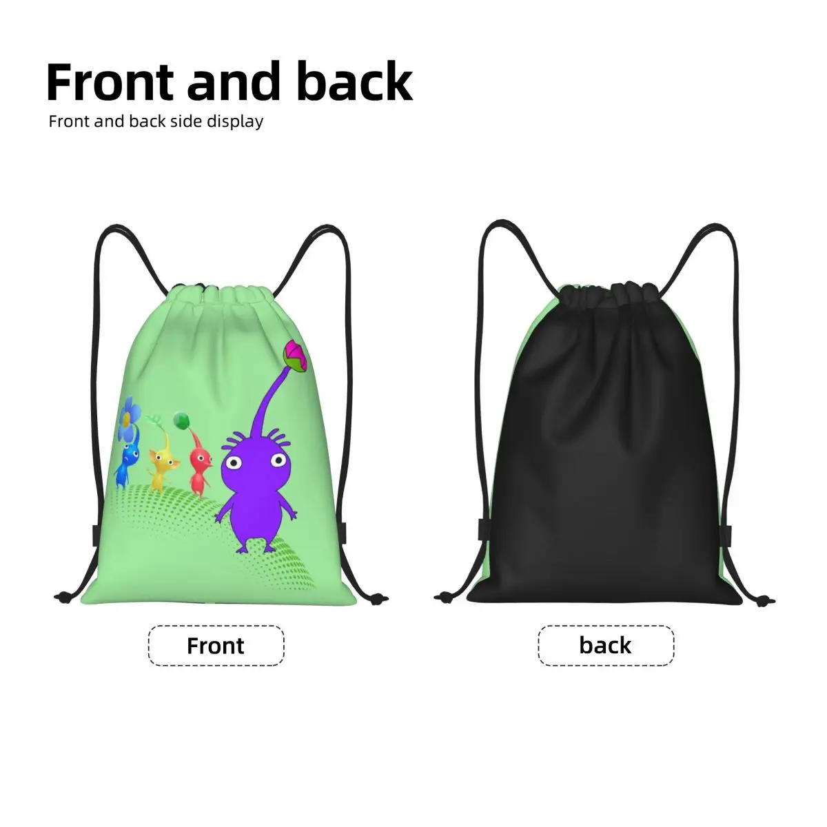 Mochila de cordão personalizada Pikmins Video Gamer, leve, anime dos desenhos animados, esportes de ginástica, sacos para treinamento, homens, mulheres