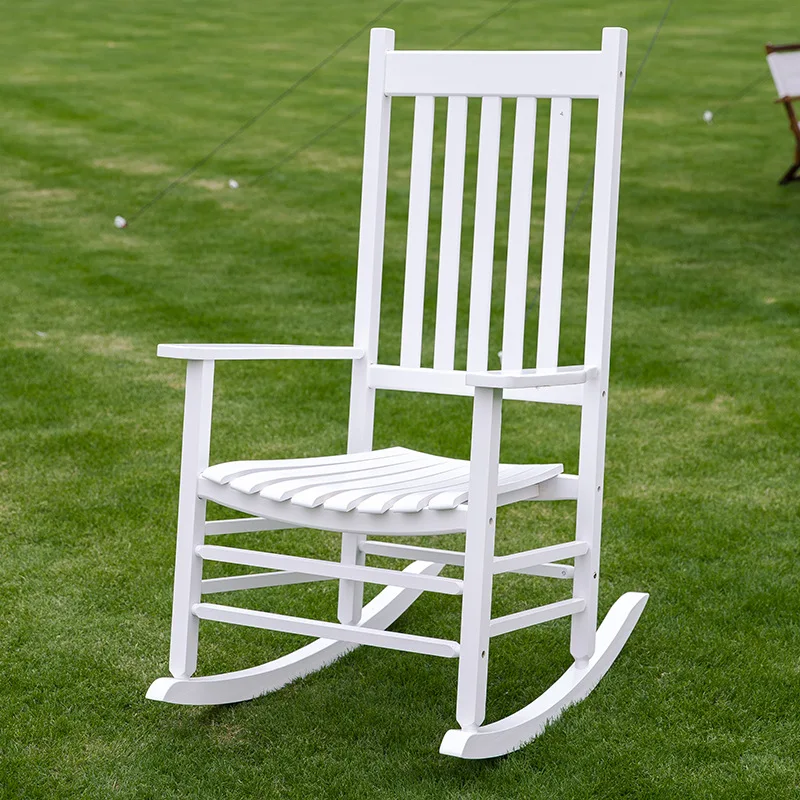 Outdoor leisure white spray paint adult poplar rocking chair modern simple camping picnic leisure back chair wholesale