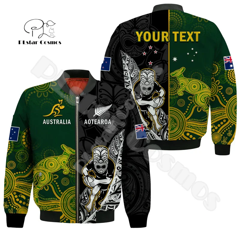 Custom Name Country Flag New Zealand Aotearoa Maori Rugby Tattoo Retro Winter Overcoat 3DPrint Windbreaker Funny Bomber Jacket 1