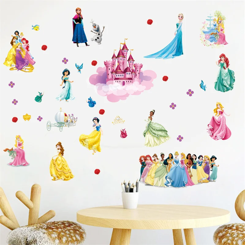 Cartoon Disney Lovely Snow White Cinderella Aurora Princess Wall Stickers For Kids Room Home Decoration 3d Wallpaper Living Room