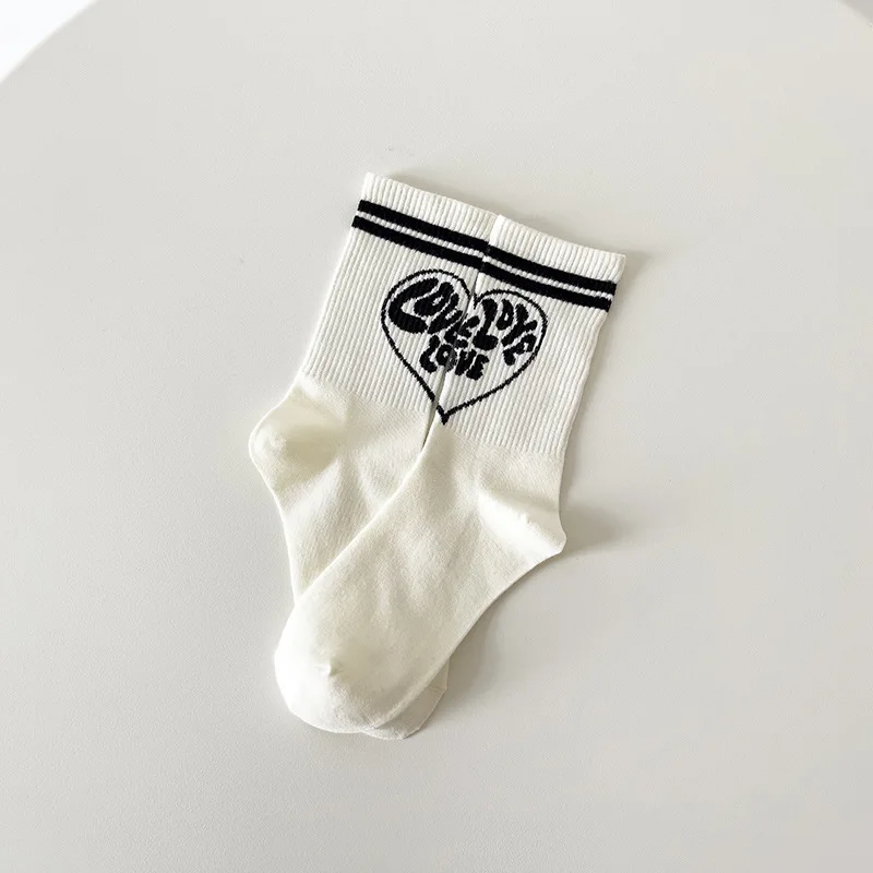 Japanese Floral Ladies Color Socks Creative Graffiti Color Mid-tube Ins Tide Couple White Spring And Autumn Cotton Sports Socks