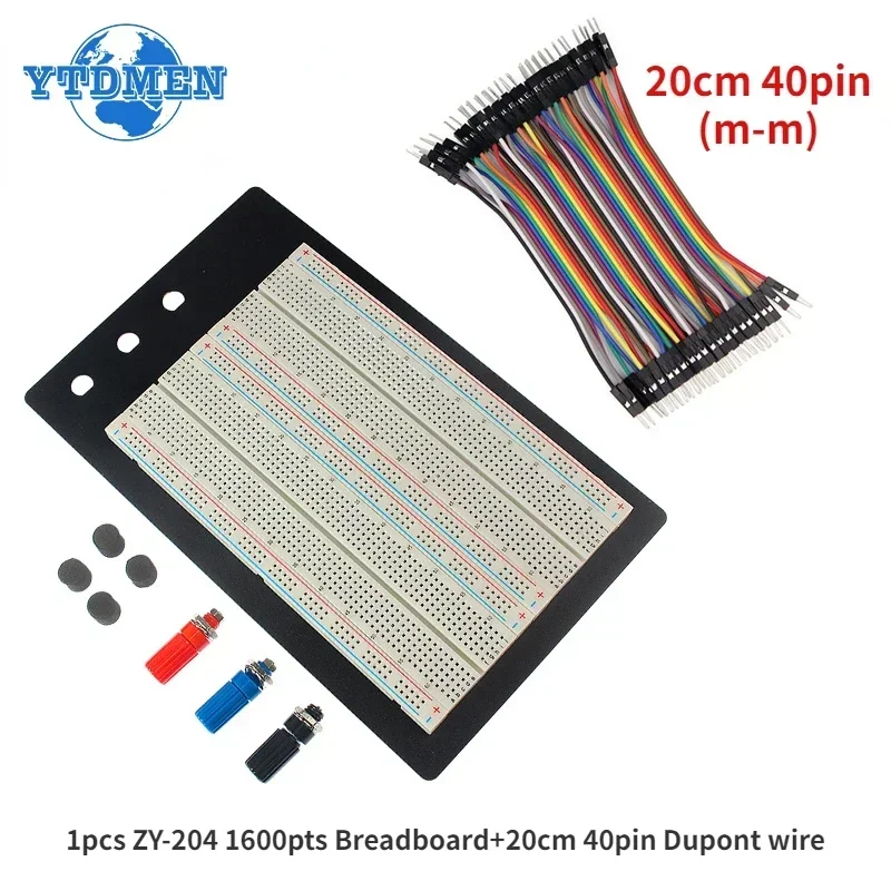Płytka stykowa ZY-204 1660 punktów, zestaw przewodów Dupont, 20cm przewody Dupont 20/40 pin męsko-męskie, zestaw elektroniczny DIY do płyt stykowych.