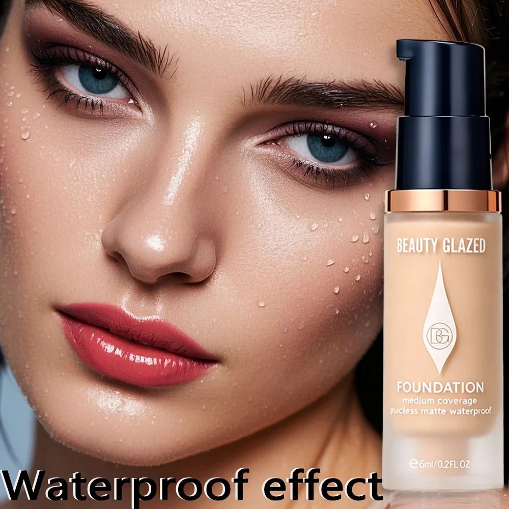 Matte Full-Coverage-Foundation – Erhältlich in 6 Farbtönen, langanhaltendes mattes Finish, wasserfest und schweißresistent, Mini-Reisegröße. – Detail 12