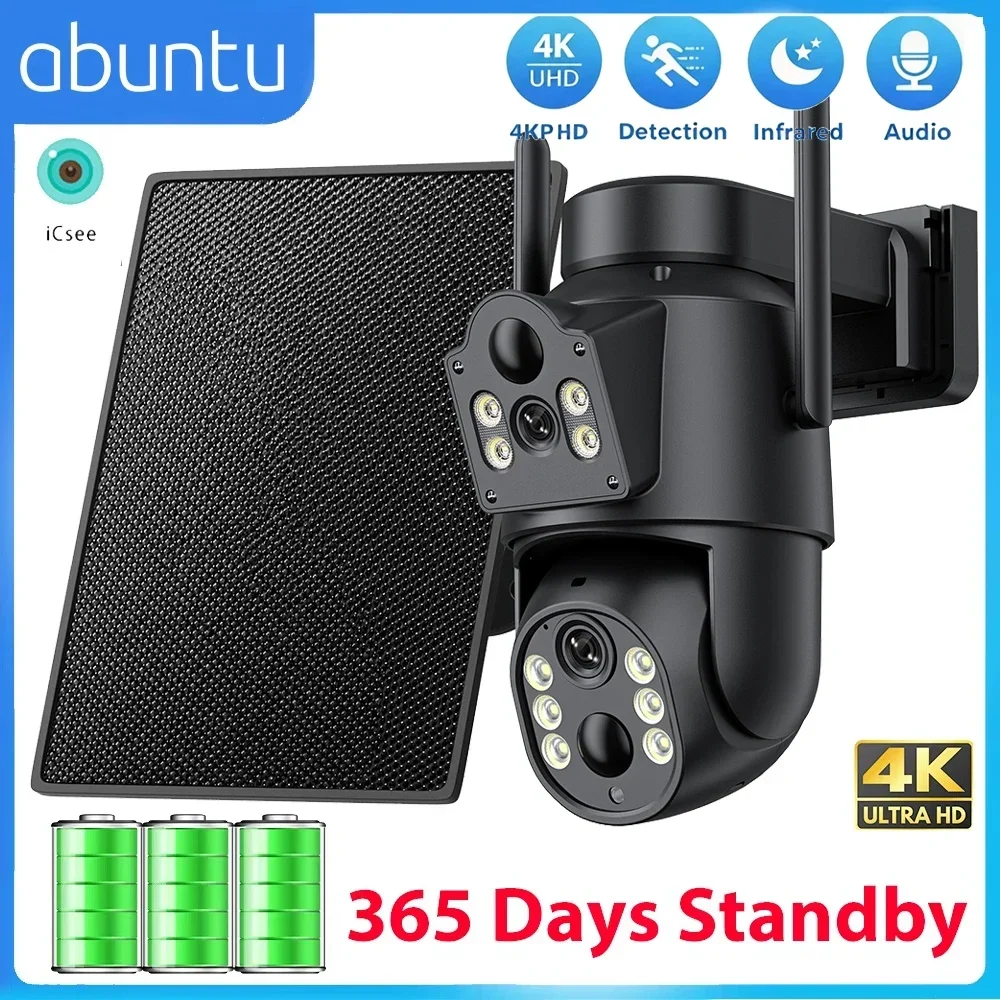 8MP 4K HD Solar WiFi Camera Outdoor Built-in Battery Dual Lens 2K Security Camera Solar Panel Wireless Video Surveillance ICSee