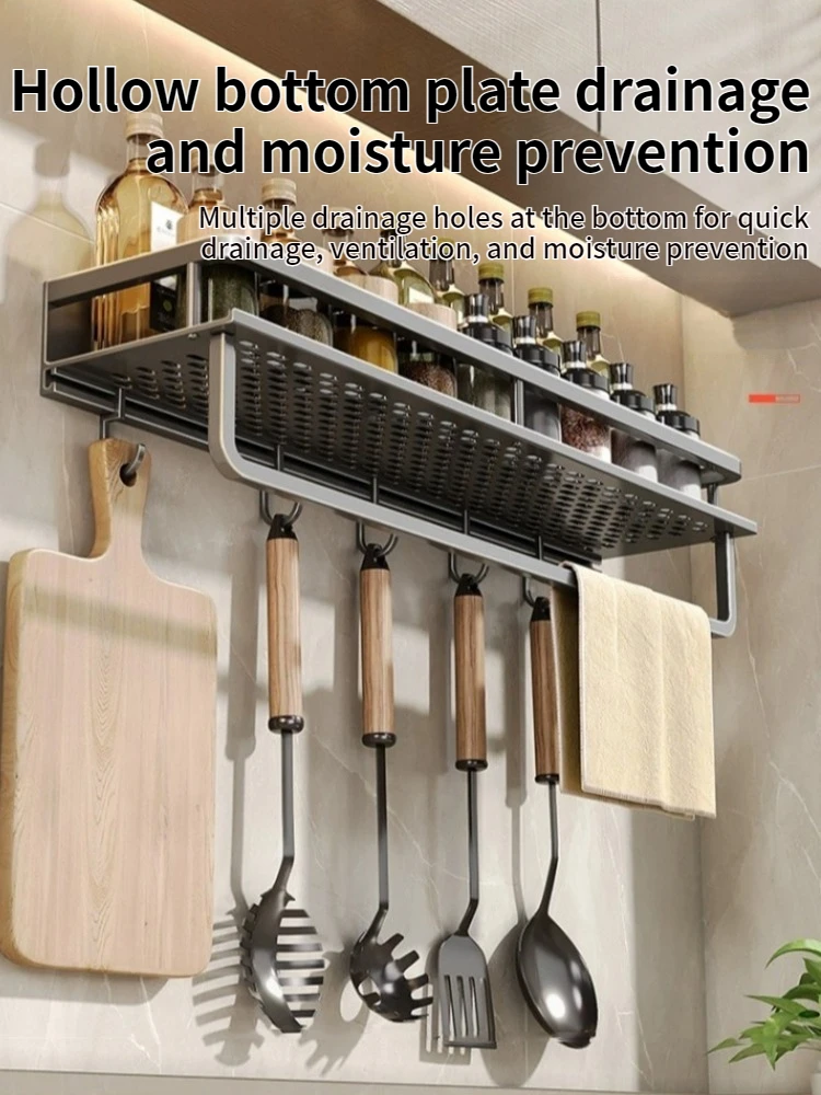 Aluminum kitchen rack kitchen shelf toilet storage no drill hanging rack bathroom organizer hang on the wall kitchen