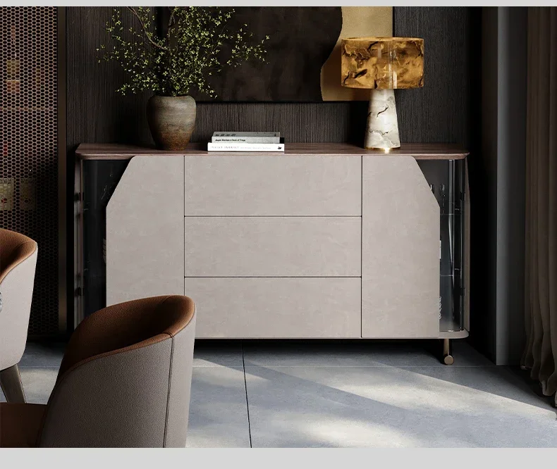 Italian light luxury black walnut solid wood side cabinet locker