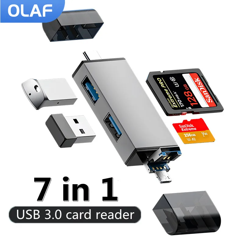 Olaf 7 IN 1 kart okuyucu USB 3.0 SD TF kart bellek kart okuyucu PC için yüksek hızlı akıllı Cardreader adaptörü Laptop aksesuarları