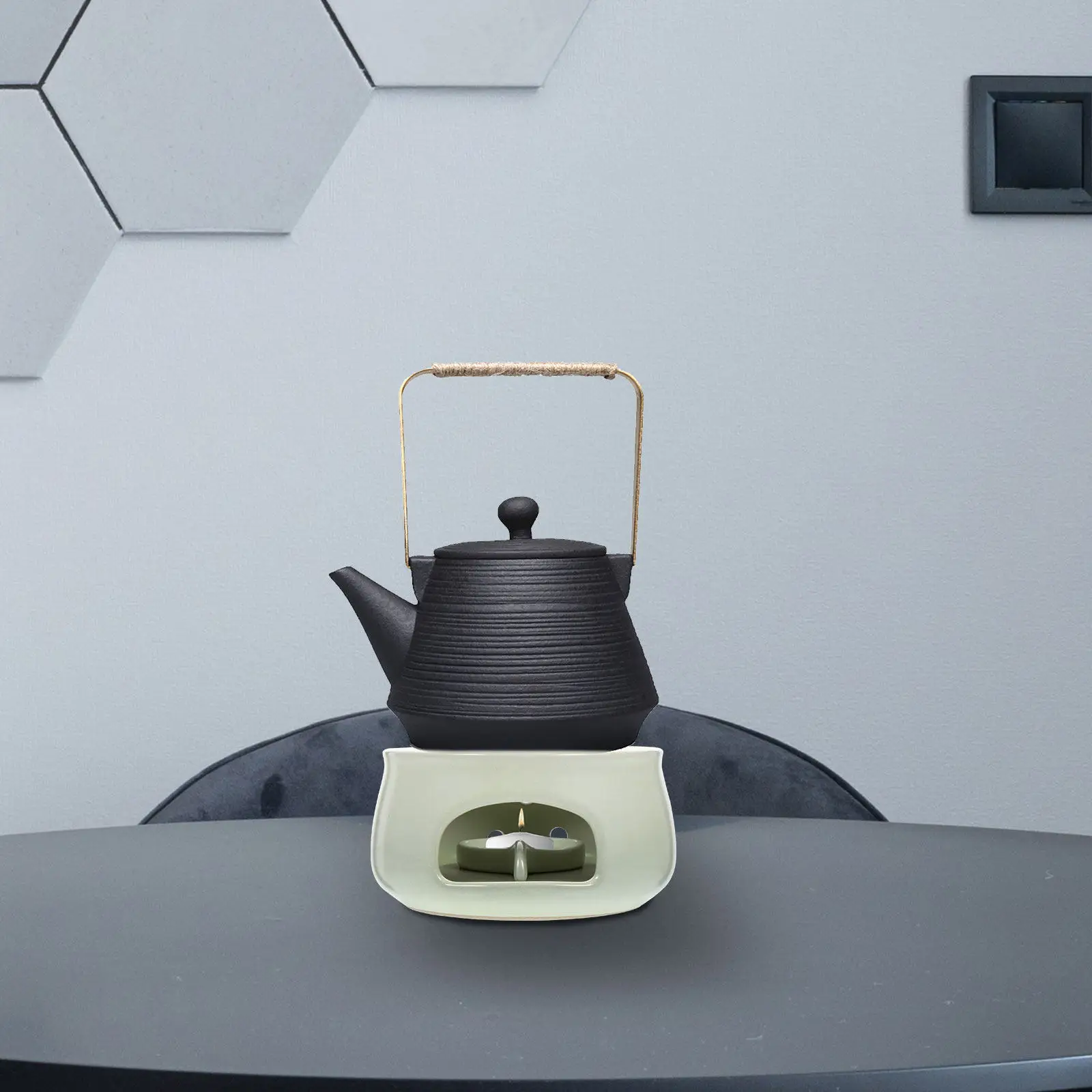 1Pcs Ceramic Tea Warmer Elegant Teapot Heating Support with Non-Slip Bottom Candleholder for Aroma Enhancement Household Use