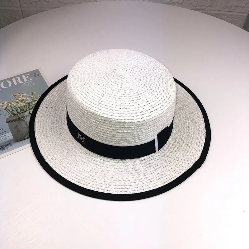 Female Summer Outing Beach Hat Beach Sun Shading and Sun Protection Sun Grass Hat Flat Top Hat