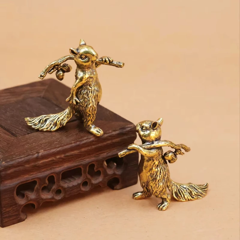 Solid Brass Office Desk Decoration Ornament Anti-Squirrel Bronze Tea Pet Craft Gift Handheld Piece