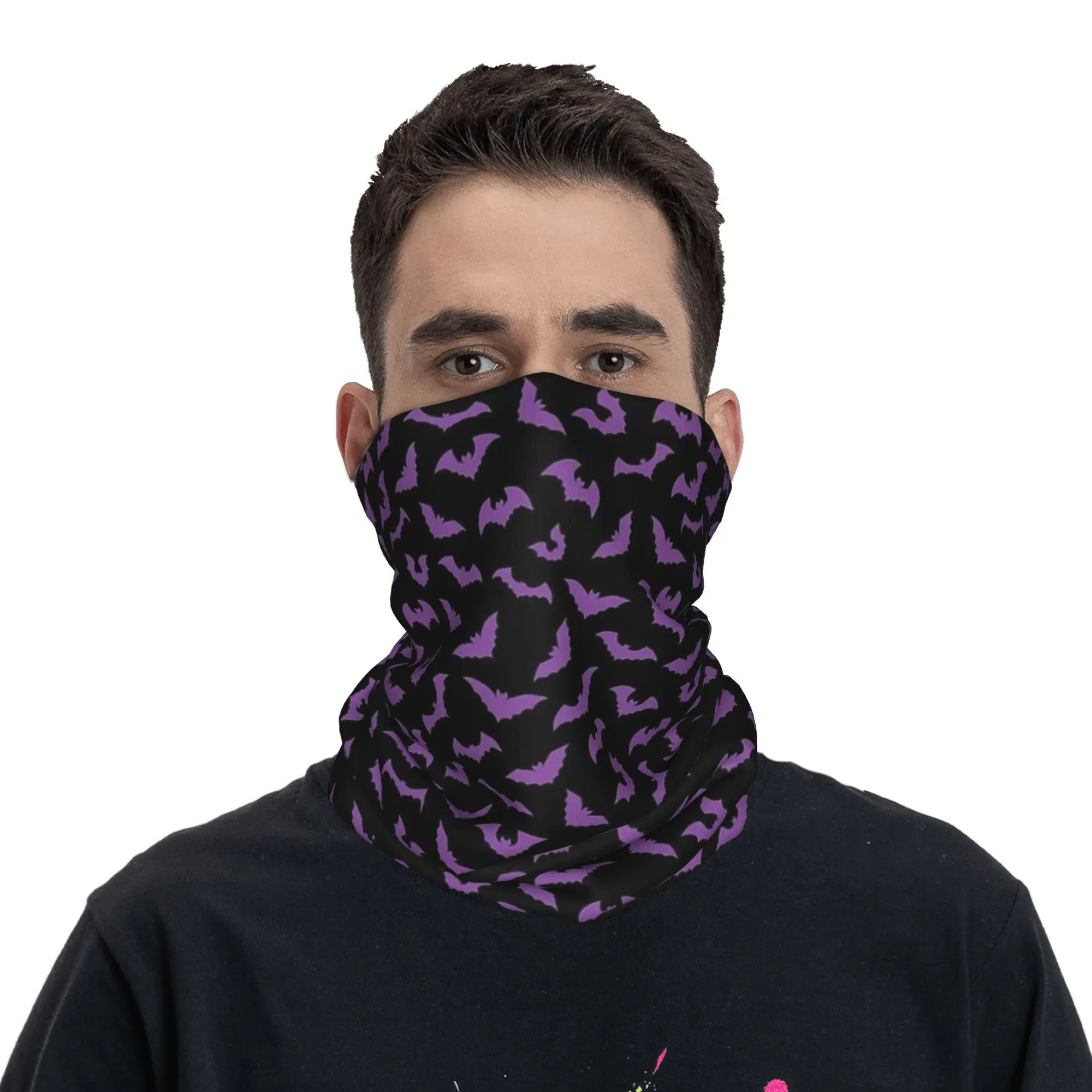 

Purple bats pastel goth candy punk Bandana Neck Gaiter Printed Face Scarf Warm Headwear Cycling Unisex Adult Windproof