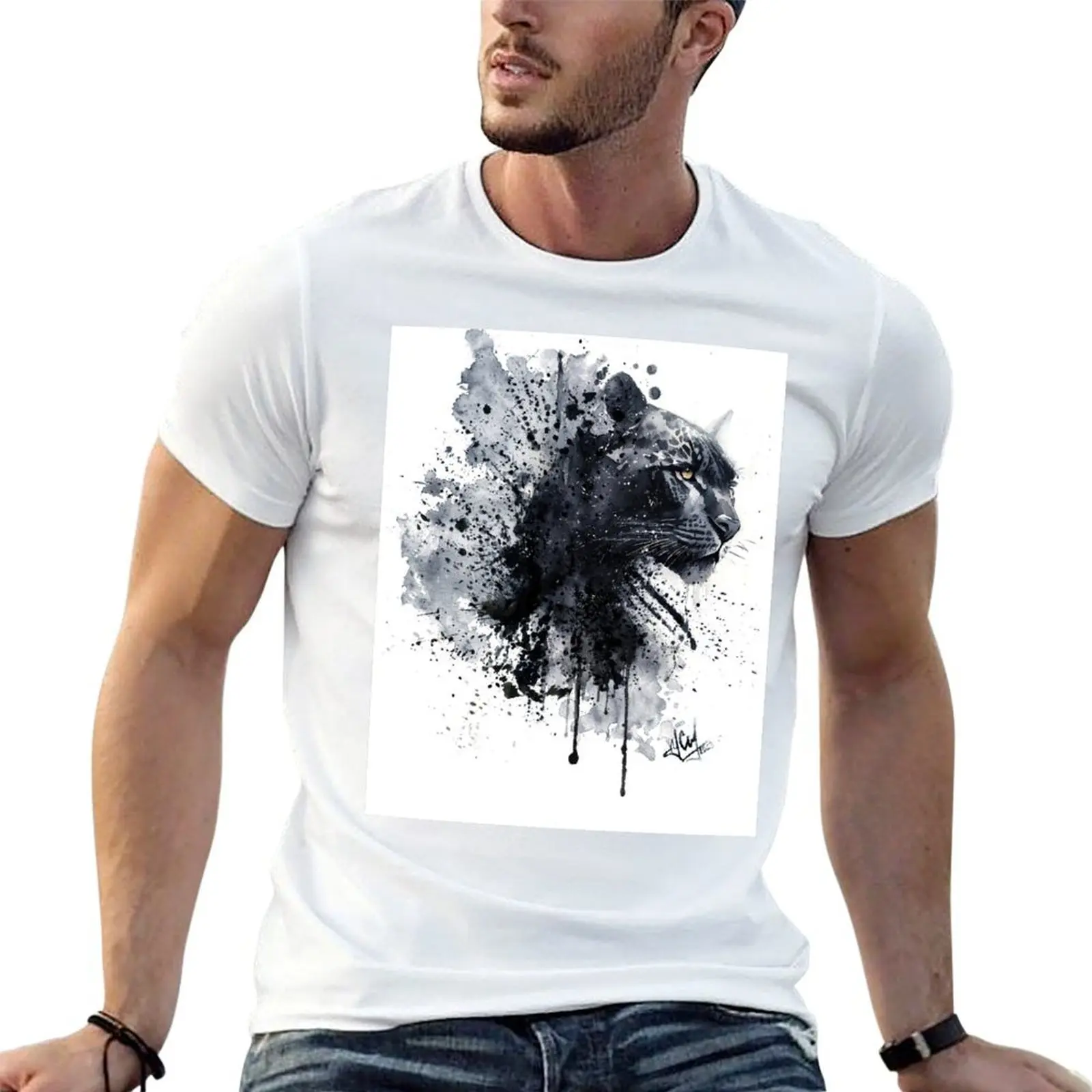 Panther watercolor painting T-Shirt Trendy Casual Short Sleeve Shirt