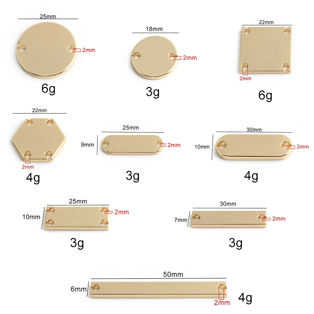 20/50/100PCS Two Hole Square,Hexagon,Circle Personalized Pendant Logo For Bracelet Tags Bag Clothes Laser Name Customized Brand