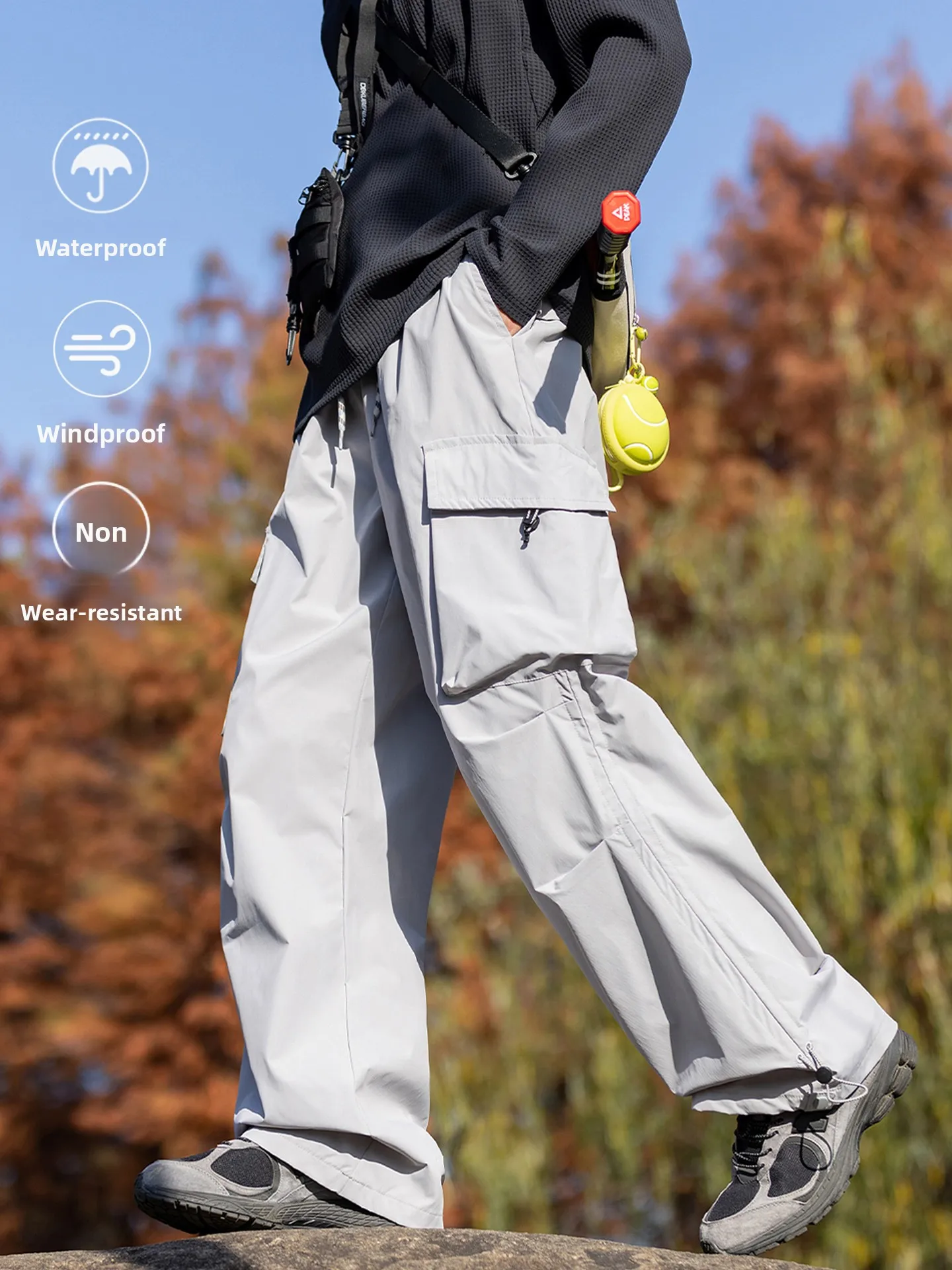 

Outdoor Sports Windproof Loose Hiking Pants Men Women Spring Summer Big ket Workwear Trousers Qui Dry Tee-Proof