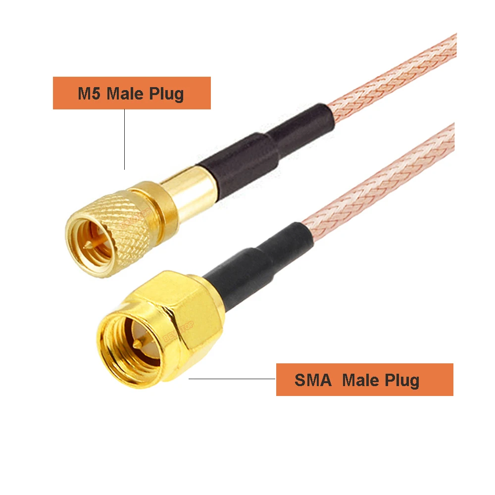 BEVOTOP RF Coaxia L5 M5 Male to SMA Male Plug RG316 Cable 50 Ohm Pigtail Jumper for Ultrasonic Flaw Detector Acceleration Sensor