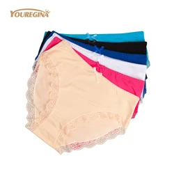 Plus Size Underwear Women Sexy Solid Cotton Knickers Mid Waist Breathable Briefs Lingerie for Ladies 4XL 6 pcs/lot