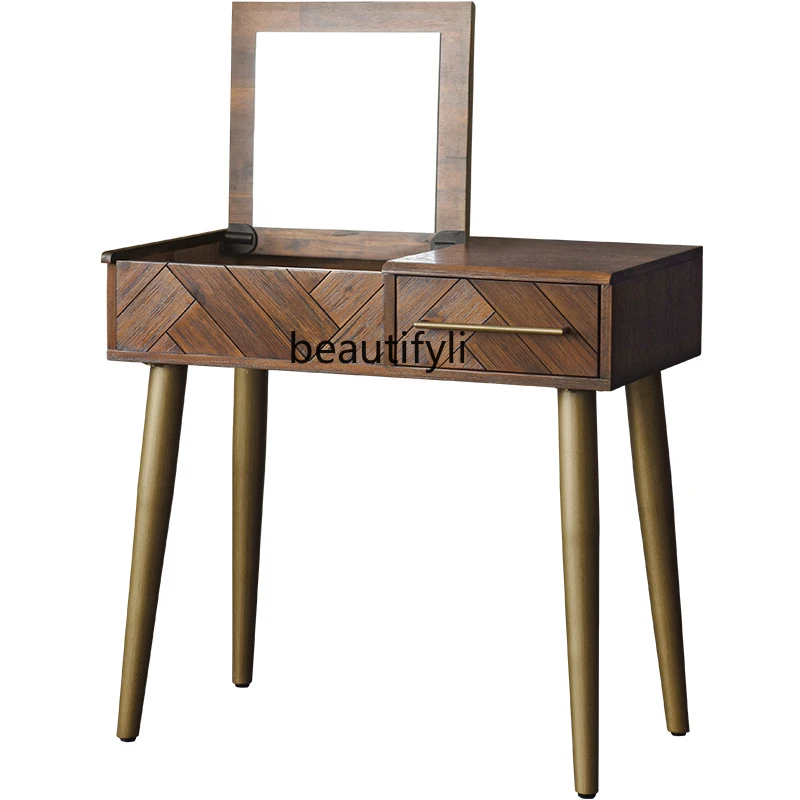 

yj Nordic Solid Wood Makeup Table Modern Minimalist French Entry Lux Mid-Ancient Retro Bedroom Dresser