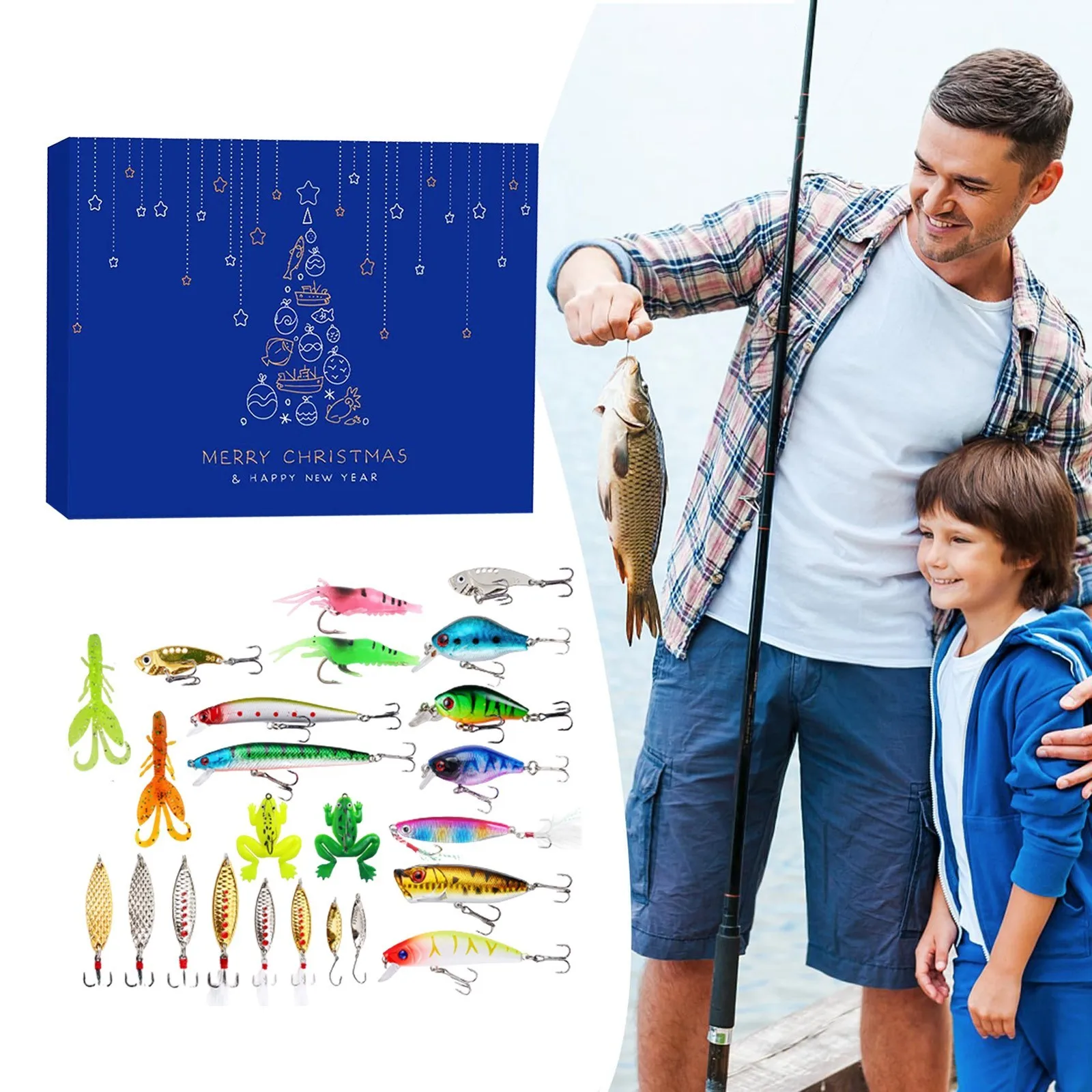 

Large Digital Wall Timer Clock Fishing Advent Calendar 2025 Adult Men Teen Boys 24 Christmas Lights Battery Operated with Timer