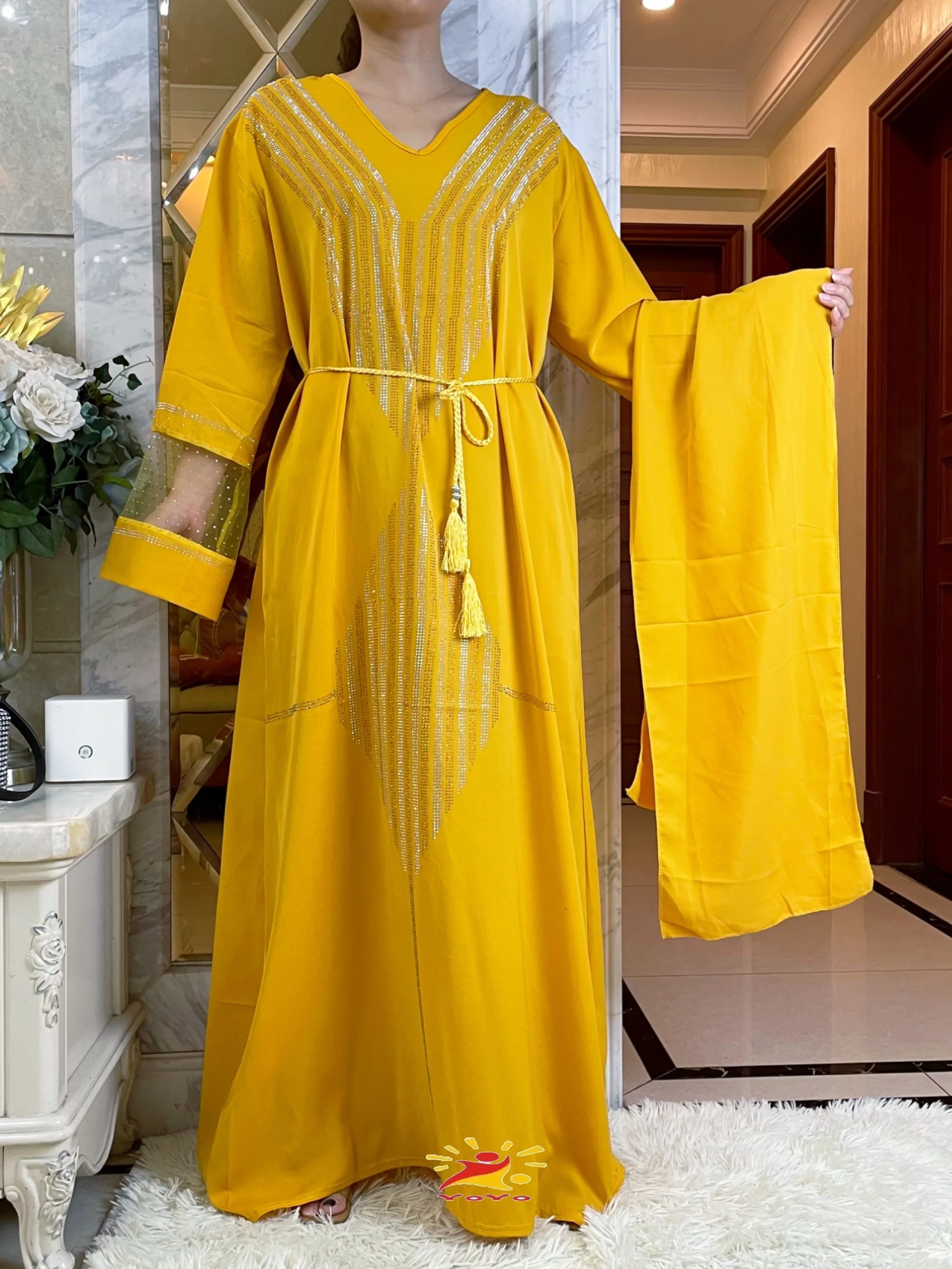 2023 Autumn Abaya Muslim Woman Long Sleeve Dress Ramadan Prayer Diamonds Kaftan Arabic Islamic Chiffon Clothing Moroccan Caftan