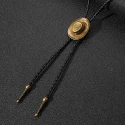 Cowboy Jazz Hat Alloy Feather Men Tie Couples Leather Rope Long Necklace Sweater Chain Bolo Tie Necktie Accessories