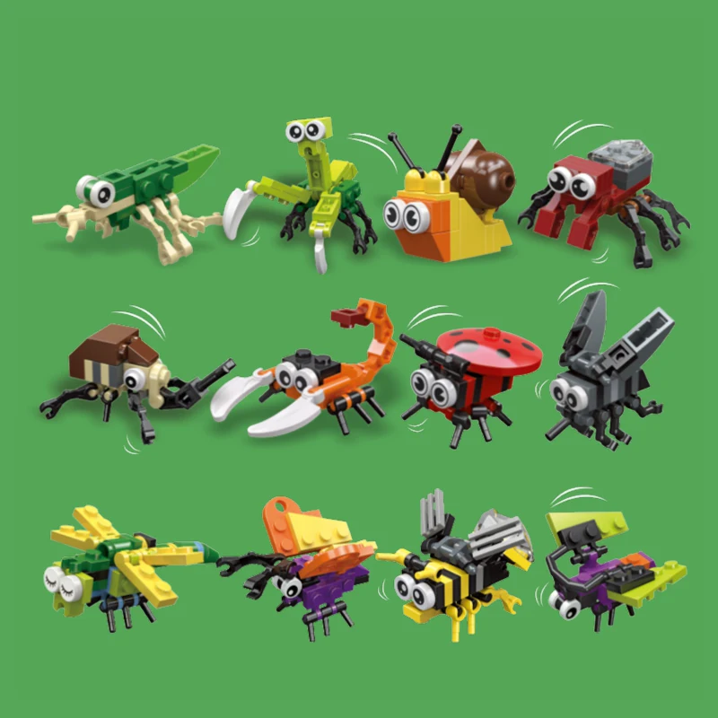 Mini Insect Series Building Block Ladybug Dragonfly Butterfly Snail Wasp Mantis Beetle Bricks Holiday Gifts Educational Toys