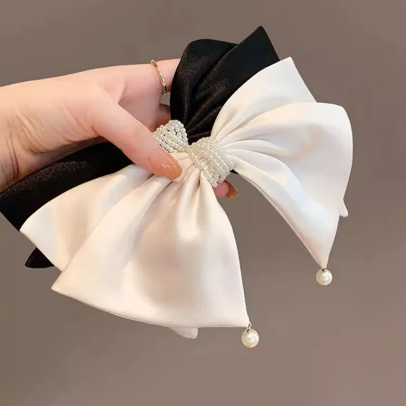 Korean Ribbon Bow Hair Clips for Women Fashion Solid Color Bowknot Hairpins Elegant Ponytail Clip Hair Accessories Headwear