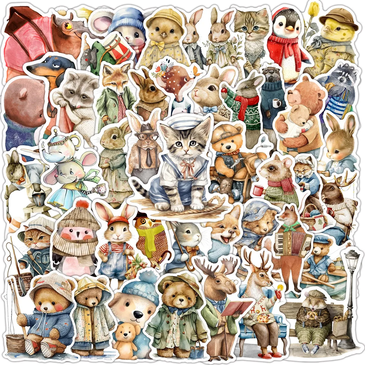 50-teiliges niedliches Tier-Aufkleber-Set, Waldtiere im Aquarell-Stil, selbstklebende dekorative Aufkleber, geeignet für Scrapbooking, Laptop, Handyhülle, Geschenkverpackung, Partygeschenke,