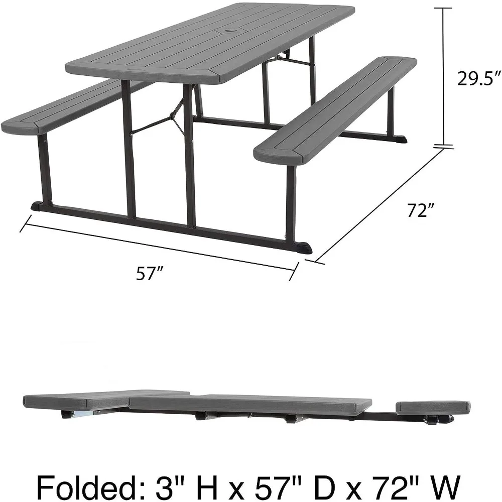 6 Ft. Folding Blow Mold Table Dark Wood Grain With Gray Legs Picnic Table Outdoor Furniture