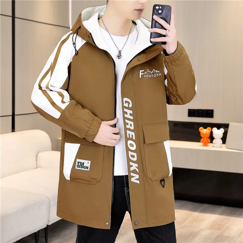 Classic Casual Hooded Men\'s Jackets 2026 Spring Autumn Outdoor Sports Windbreaker Top Clothing Streetwear Loose Mid-Length Coats