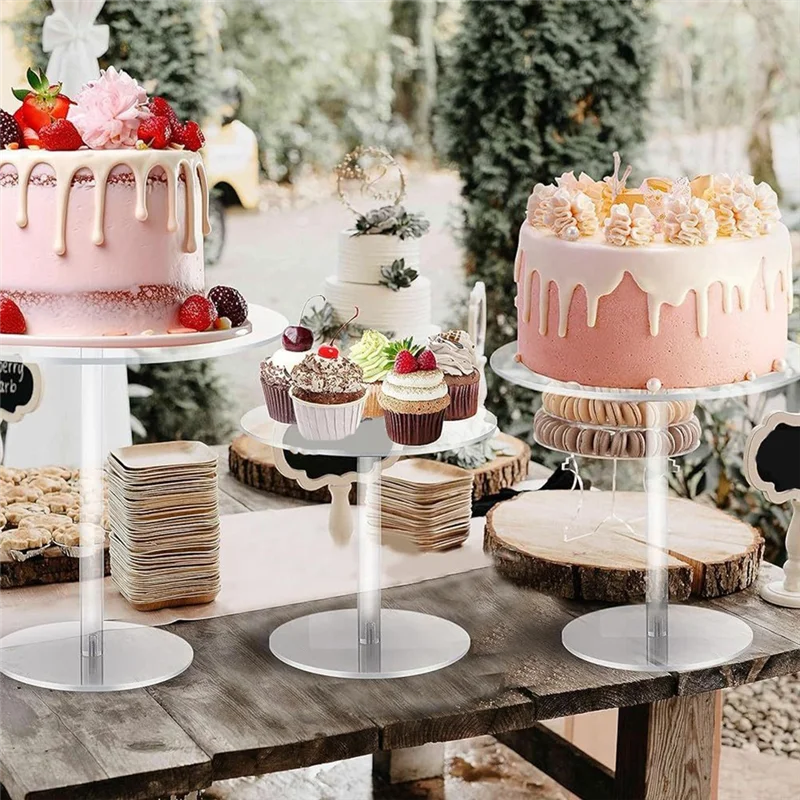 

J1UL1N 3Pcs Clear Acrylic Cake Stand For Dessert Table Round Cake Stands Cupcake Candy Display Party Decoration Wedding
