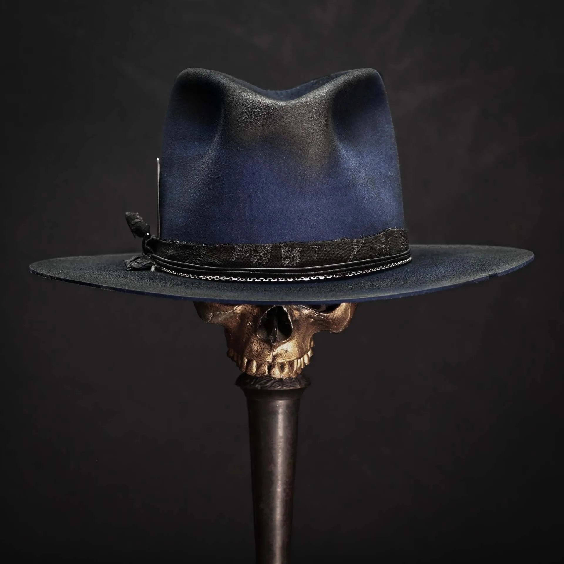 Blue Embroidered Belt Decorated Wool Hat