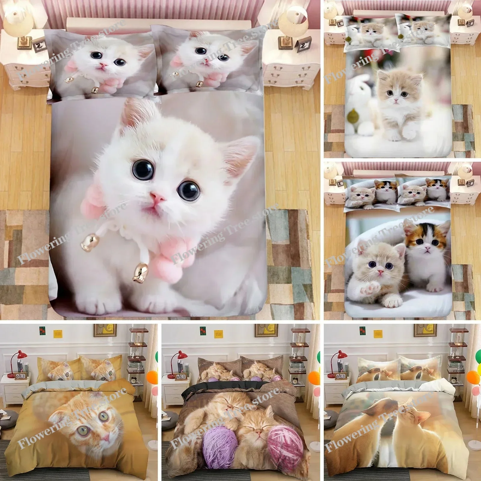 

3D Printed Kawaii Kitten Cat Bedding Set Duvet Cover Bedroom Comforter Single Twin King Size Quilt Cover Home Textile