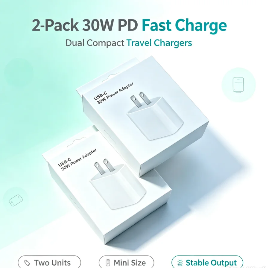 2‑Pack 30W PD Fast Charger US Plug Dual Port USB A Type‑C Stable Output Mini Portable  Power Adapter for iPhone Android Tablet