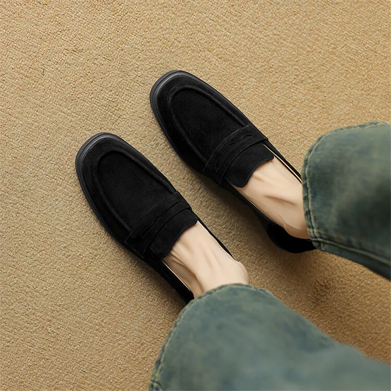 New Spring Suede Leather Women Shoes Casual Slip-On Loafers Comfortable Simple Shoes Square Toe Shoes Woman Zapatos De Mujer