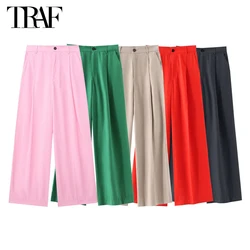 TRAF 2024 pantaloni a gamba larga per donna Palazzo pantaloni larghi donna pantaloni donna a vita alta pieghettati pantaloni Casual estivi donna