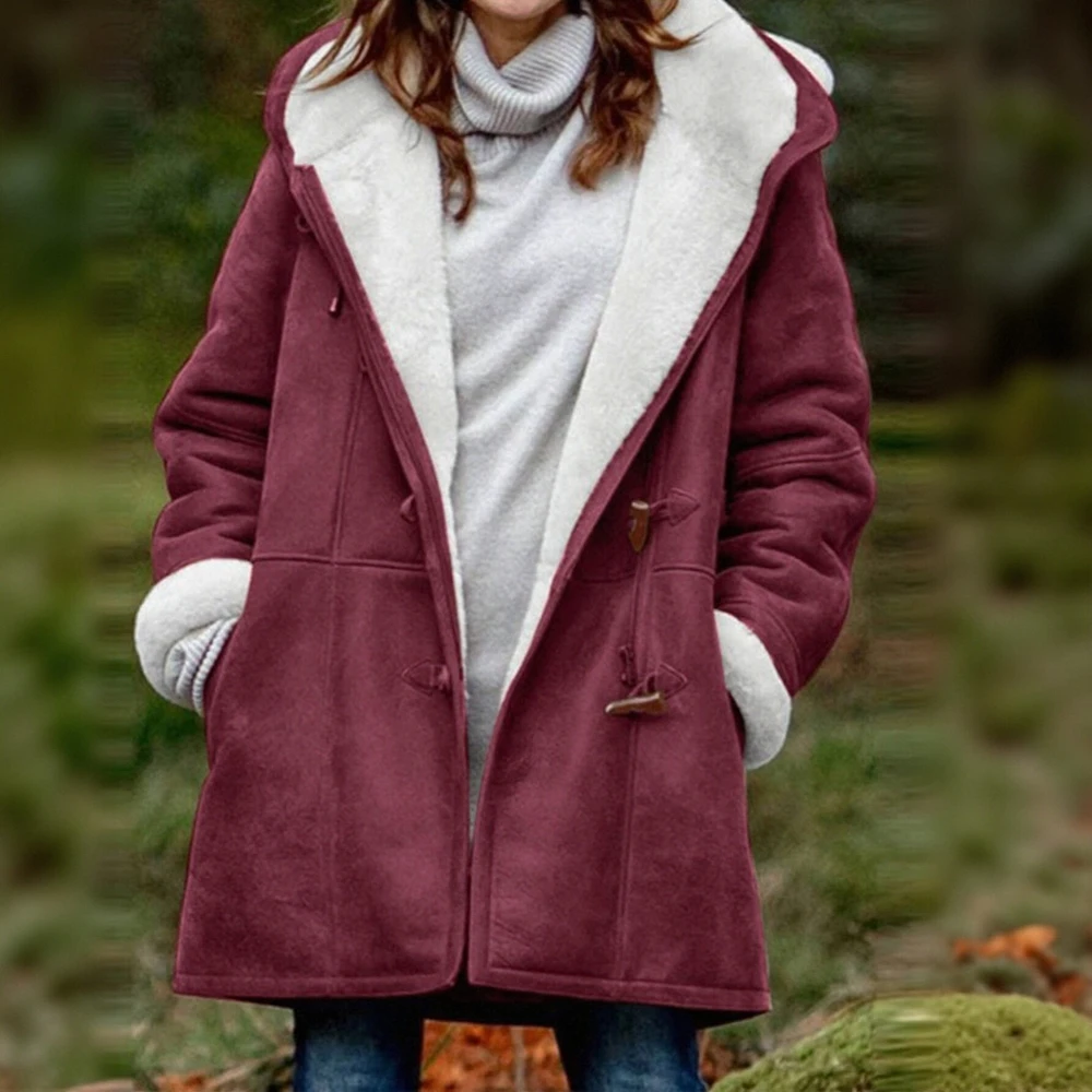 Płaszcz z futrem w stylu casual, zintegrowane futro, odzież wierzchnia damska, wygodny, miękki materiał, modny, stylowy design.