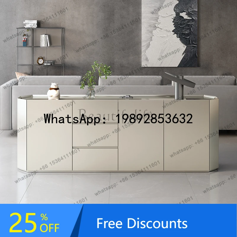 

HH Light luxury dining side cabinet integrated against the wall modern simple living room home storage tea cabinet