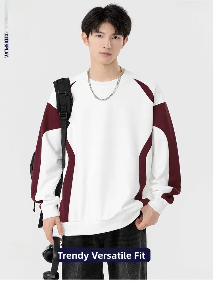 

Новая мужская повседневная футболка с длинным рукавом и круглым вырезом, свободный свитшот, базовая модель, весна-осень, полиэстер