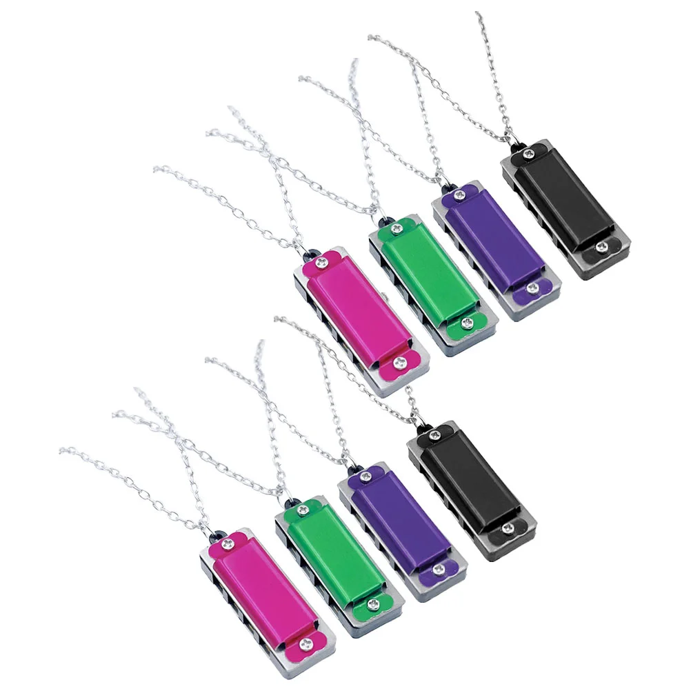 8pcs Mini Harmonica Necklace 4 Holes 8 Notes Portable Musical Instrument Toy for Kids Beginners Learn Festive