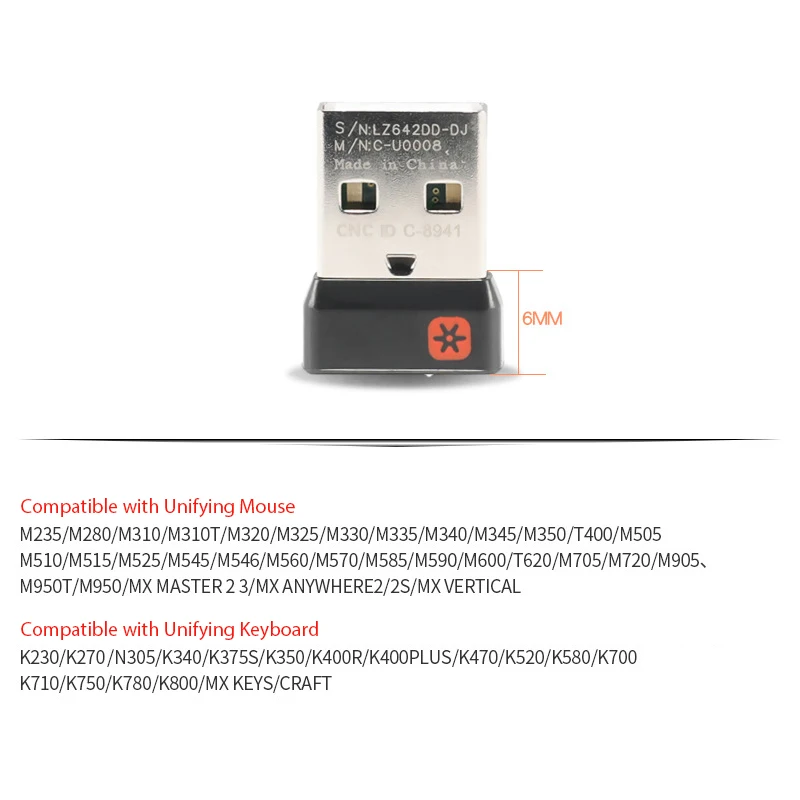 1PC Wireless Dongle Receiver Unifying USB Adapter For Logitech Mouse Keyboard Connect 6 Device For MX M905 M950 M505 M510 M525