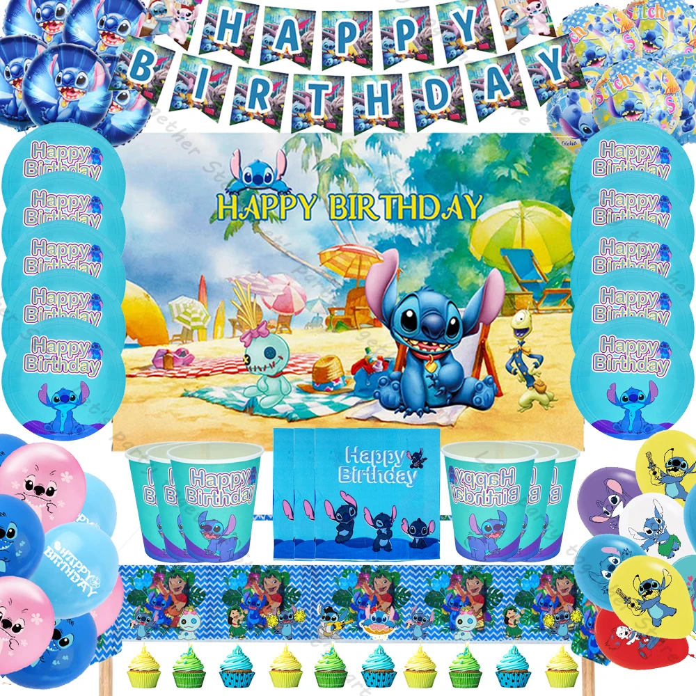 

Stitch Lilo Movie Cartoon Party Supplies Adult Wedding Disney Theme DIY Party Supplies Tablecloth Cups Plates Ballon Baby Shower