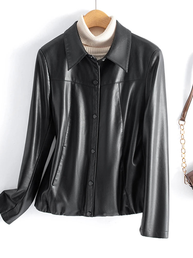 Giacca in Vera Pelle da Donna Primavera/Autunno, Slim Fit, in Pelle di Pecora, Stile Biker, Versatile per il Pendolarismo, Antivento, per 30-34 Anni