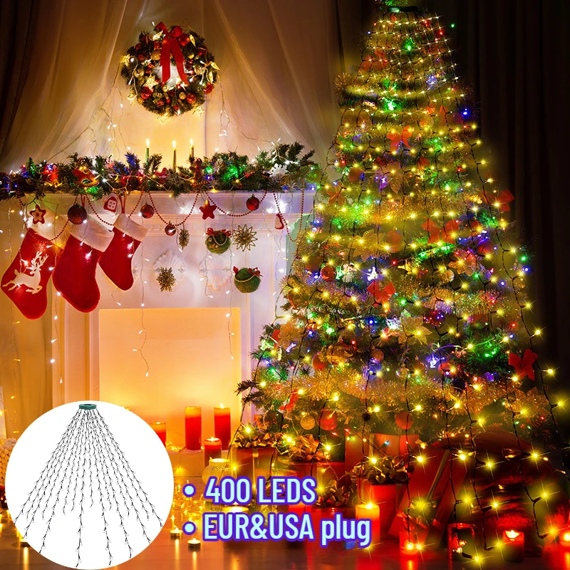 

400LEDs EU/US Plug Christmas Tree Lights String Holiday Fairy Waterfall Garland Lighs for Wedding New Year Easter Home Party