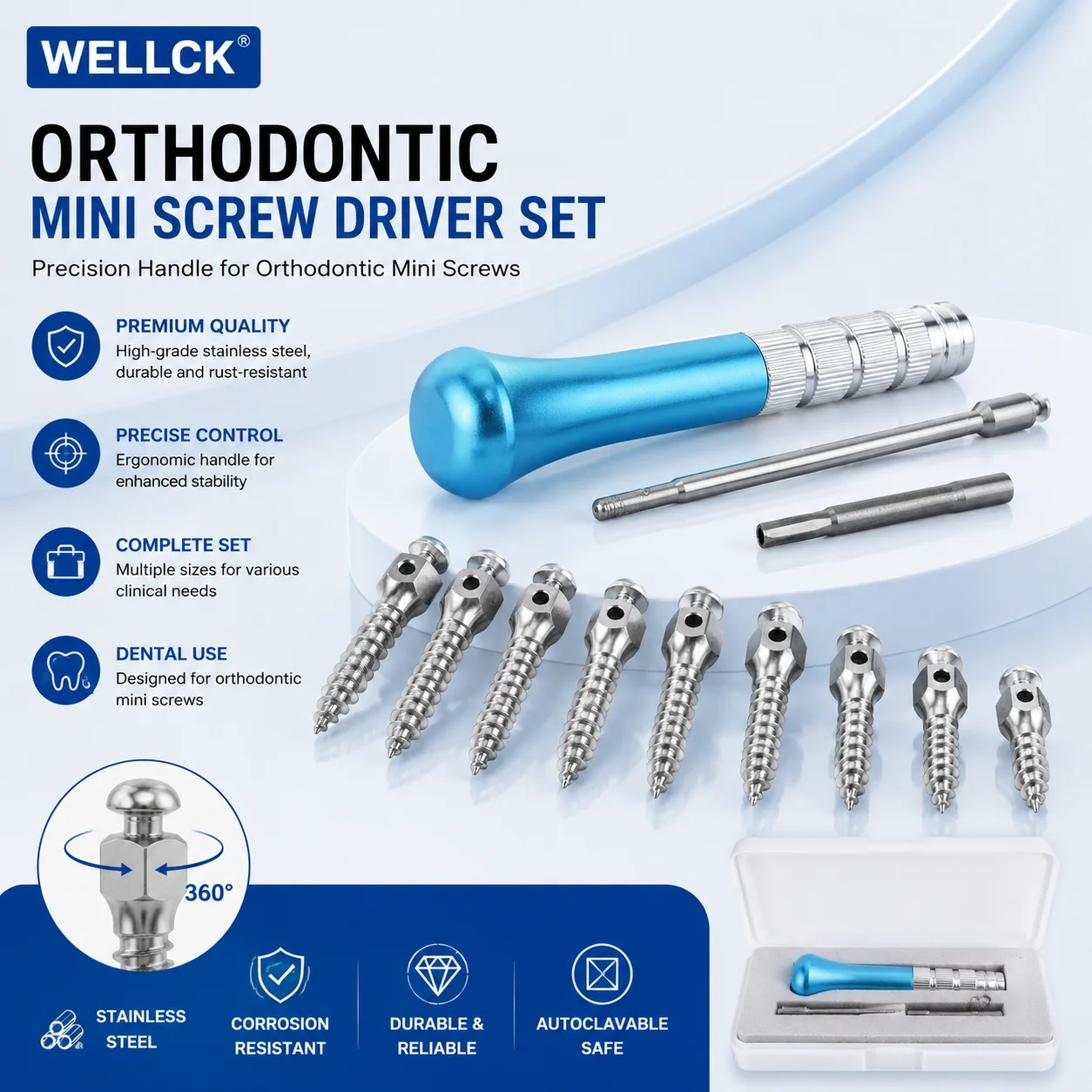 5pcs/Pack Dental Orthodontic Screw Wrench Implant Screwdriver Self Drilling Screwdriver Matching Tool Titanium Alloy Bone Screw
