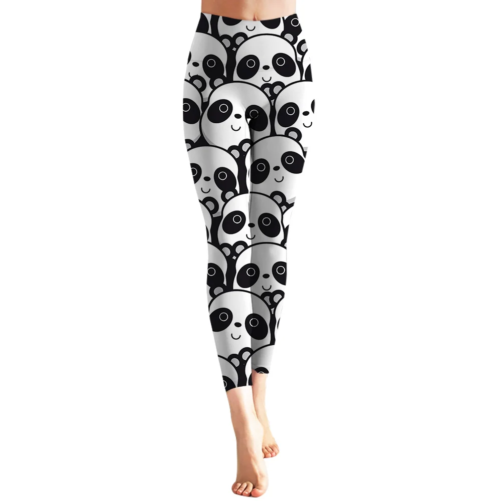 CLOOCL-mallas populares para mujer, pantalones de Yoga con estampado de Panda de dibujos animados, pantalones de cintura alta, pantalones ajustados sin costuras, ropa femenina