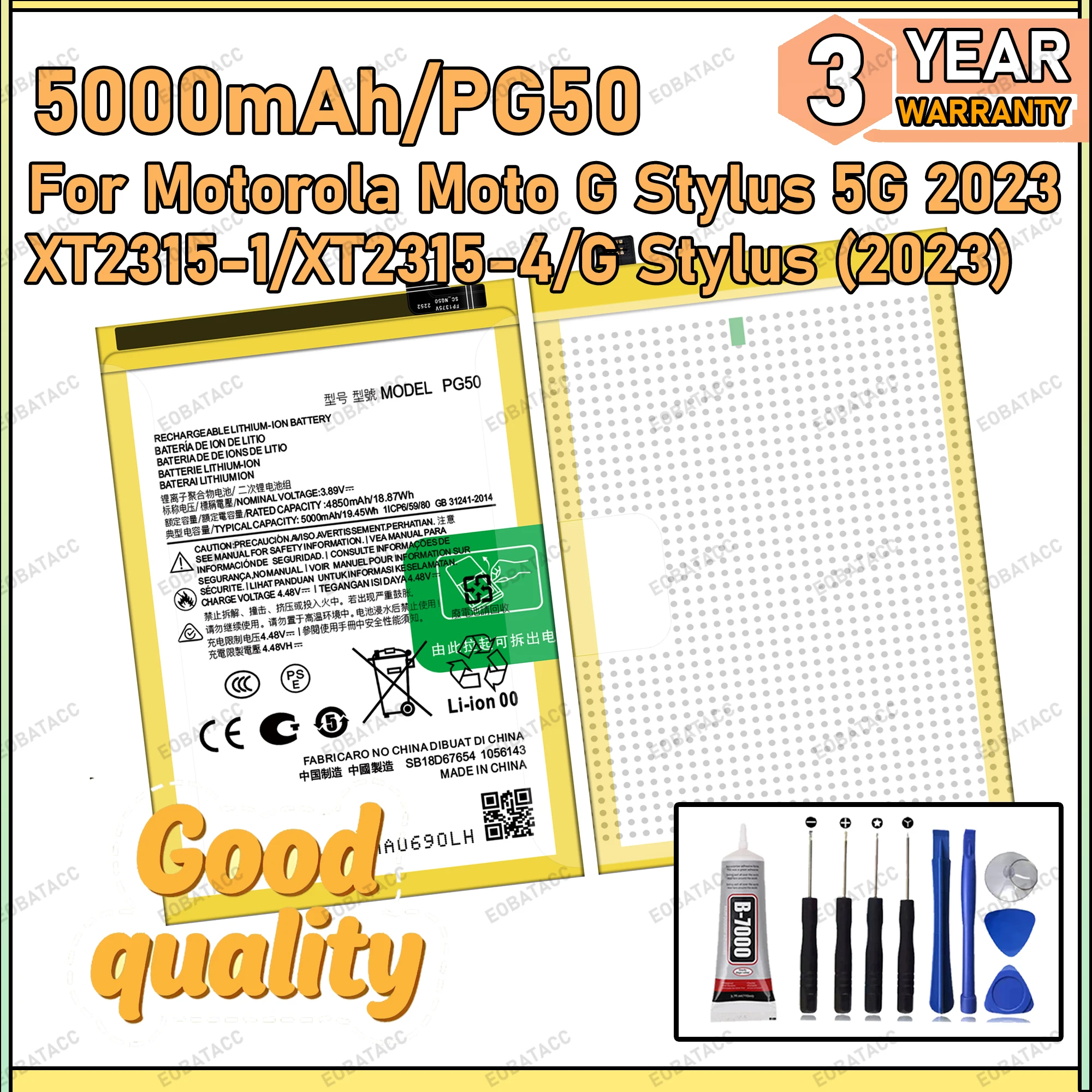 

100% New Zero Cycle PG50 Battery For Motorola Moto G Stylus 5G 2023/XT2315-1/XT2315-4/G Stylus(2023) Bateria Battery+Free Tools